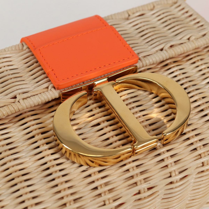 【日本直送】Christian Dior 拉菲草編織肩背包，橘子米色，正品 132405SM-18