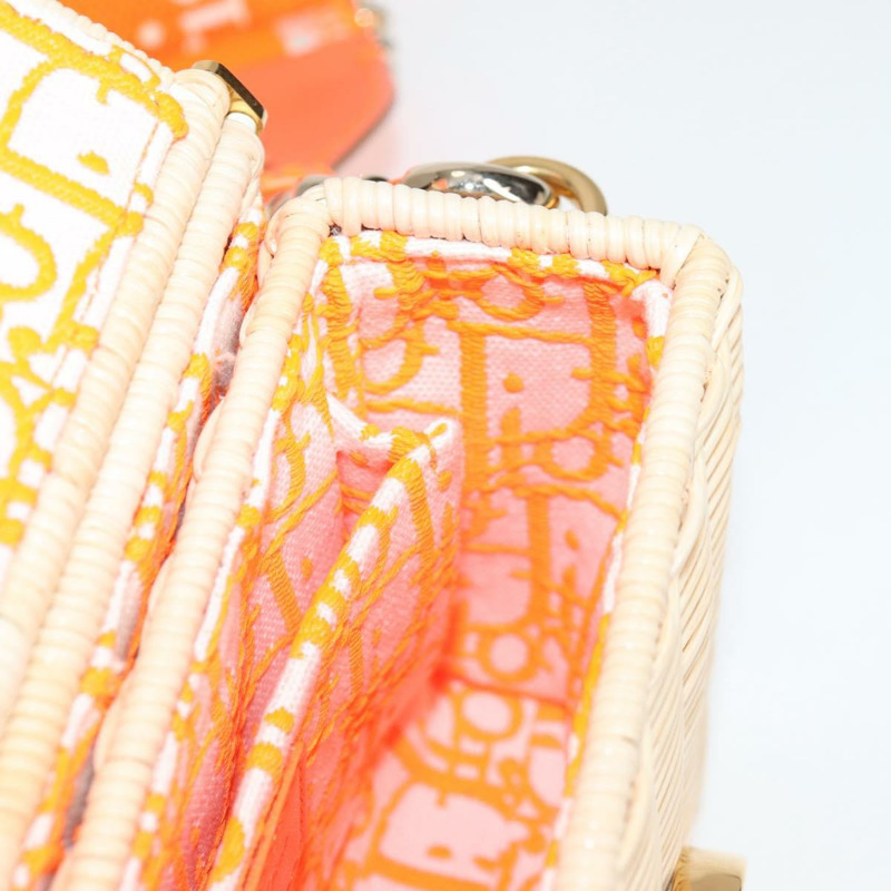 【日本直送】Christian Dior 拉菲草編織肩背包，橘子米色，正品 132405SM-21