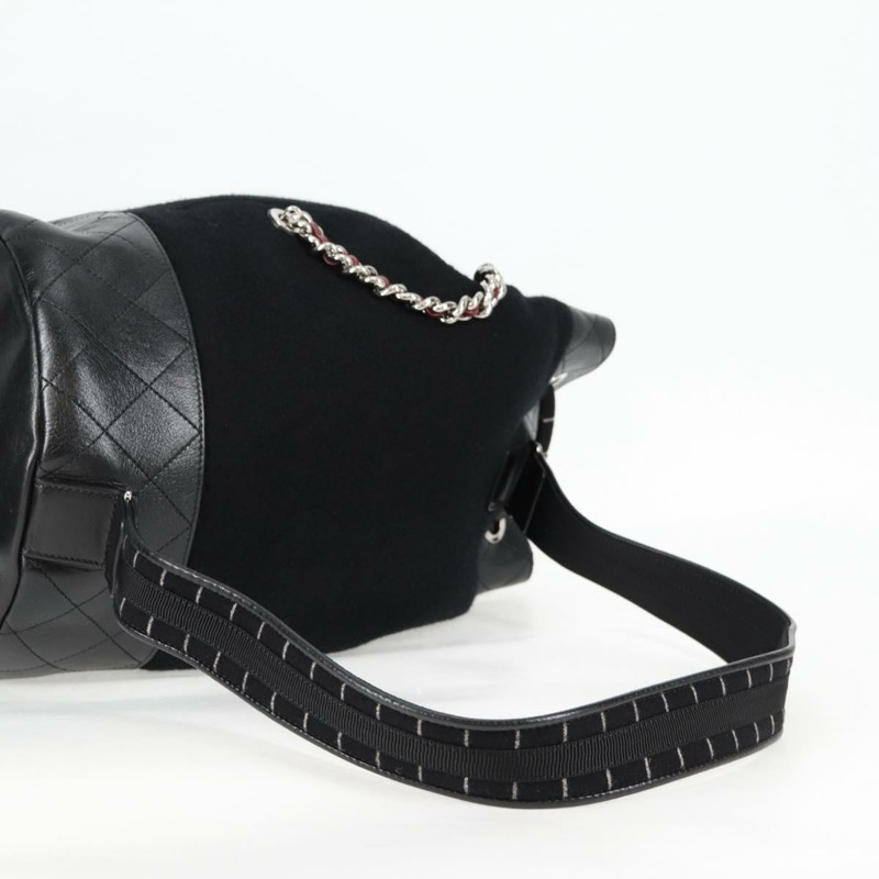 【日本直送】香奈兒 (CHANEL) 雙色肩背包，羊毛皮革，黑色，CC標誌，貨號130048SM-6