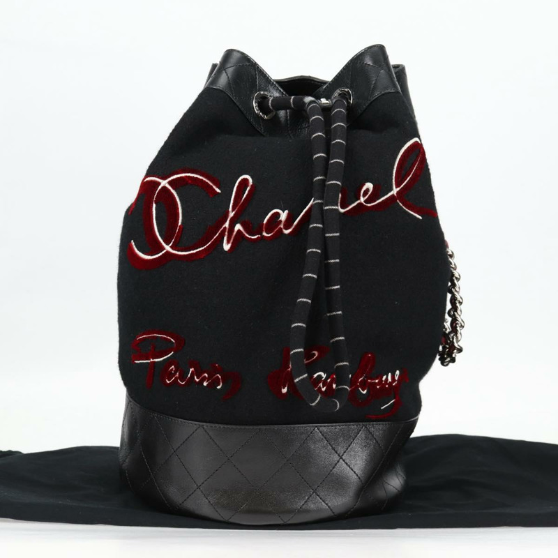 【日本直送】香奈兒 (CHANEL) 雙色肩背包，羊毛皮革，黑色，CC標誌，貨號130048SM-11