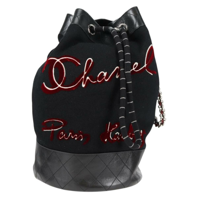 【日本直送】香奈兒 (CHANEL) 雙色肩背包，羊毛皮革，黑色，CC標誌，貨號130048SM-12