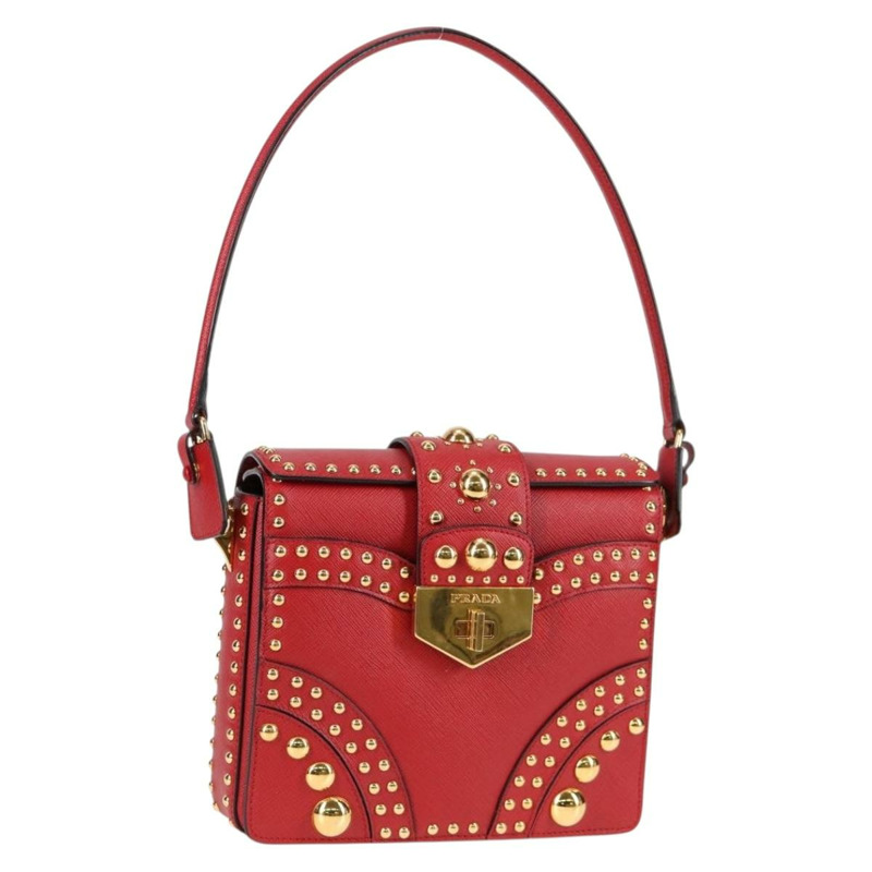 【日本直送】PRADA Safiano 皮革紅色金色肩包，正品編號 131786SAM-0