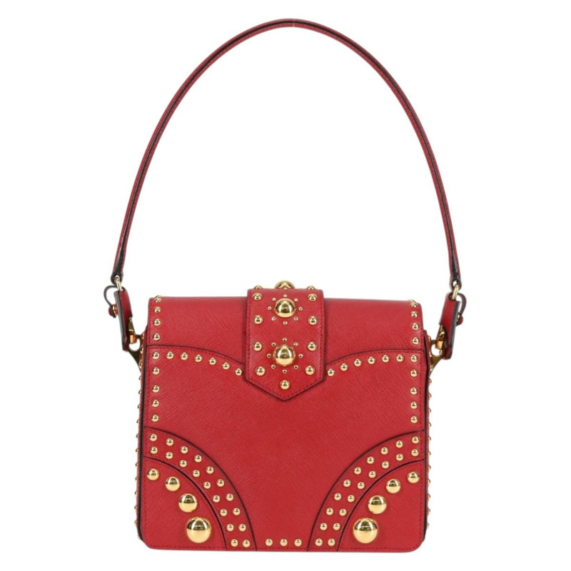 【日本直送】PRADA Safiano 皮革紅色金色肩包，正品編號 131786SAM-1