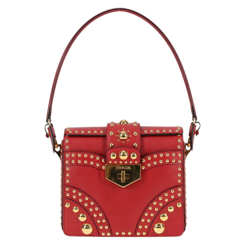 【日本直送】PRADA Safiano 皮革紅色金色肩包，正品編號 131786SAM-12