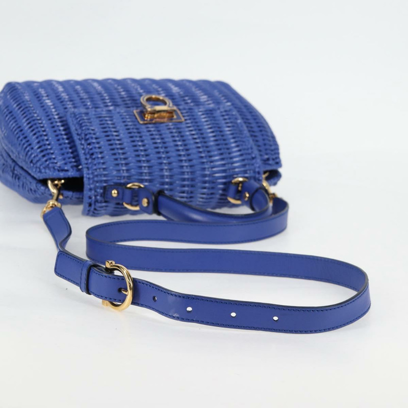 【日本直送】Salvatore Ferragamo Gancini 手提包，藤編兩用款，藍金配色，正品，貨號 135631SAV-6