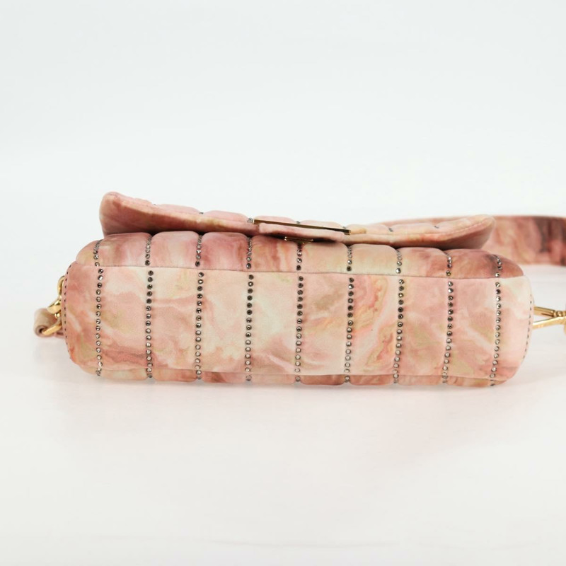 【日本直送】FENDI 假期限量版 Mamma Baguette 手袋，絲絨材質，粉金配色，兩用款，正品編號 132928SAM-4