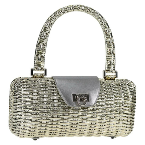 Salvatore Ferragamo Gancini 手提包 藤編 金色 正品 137497SAV