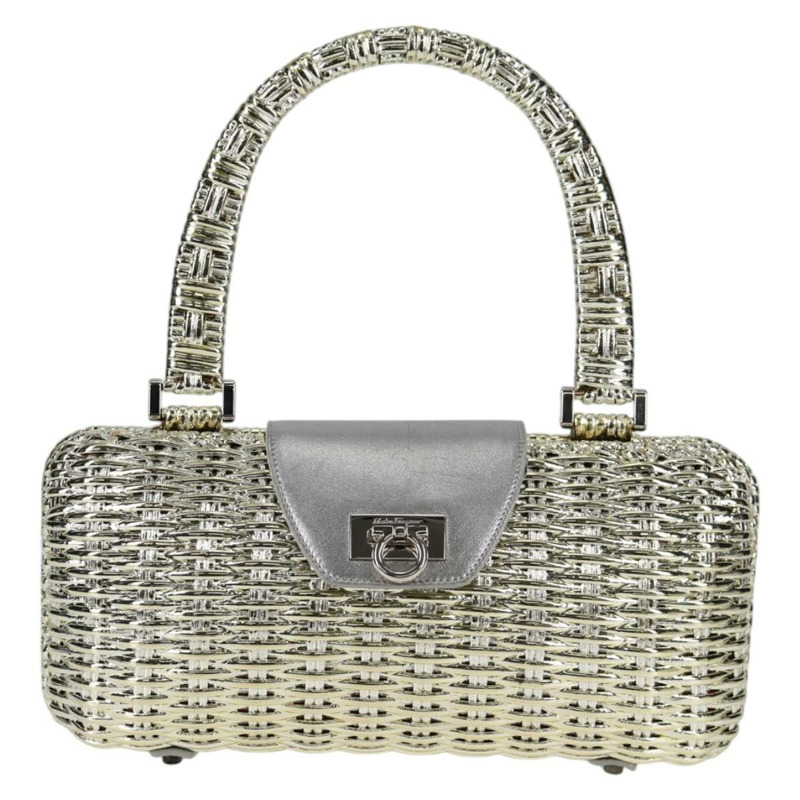 【日本直送】Salvatore Ferragamo Gancini 手提包 藤編 金色 正品 137497SAV-12