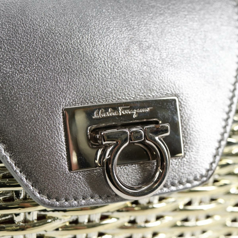 【日本直送】Salvatore Ferragamo Gancini 手提包 藤編 金色 正品 137497SAV-16