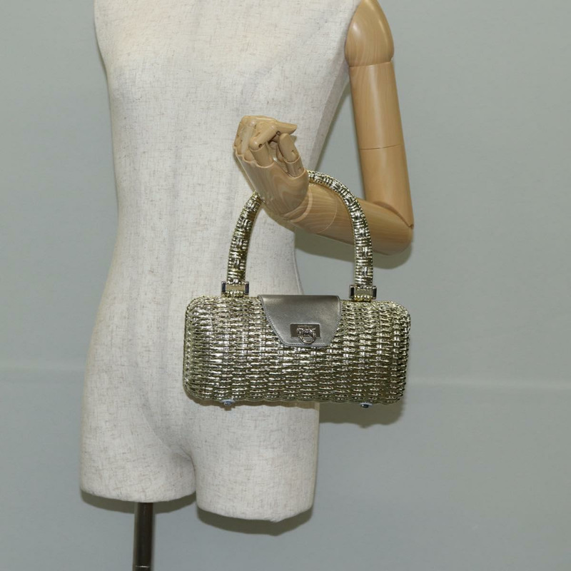 【日本直送】Salvatore Ferragamo Gancini 手提包 藤編 金色 正品 137497SAV-20