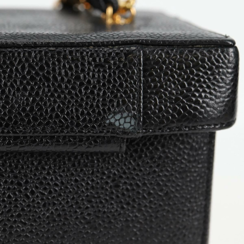 【日本直送】香奈兒 (CHANEL) 魚子醬皮兩用手提包，黑色金色雙C標誌，正品編號 138563V-2