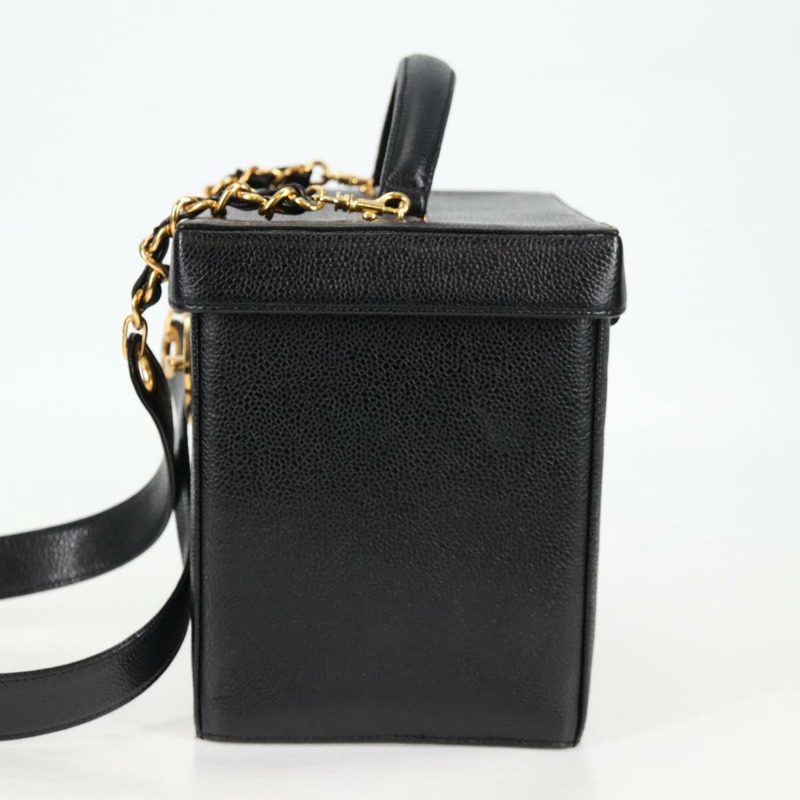 【日本直送】香奈兒 (CHANEL) 魚子醬皮兩用手提包，黑色金色雙C標誌，正品編號 138563V-3