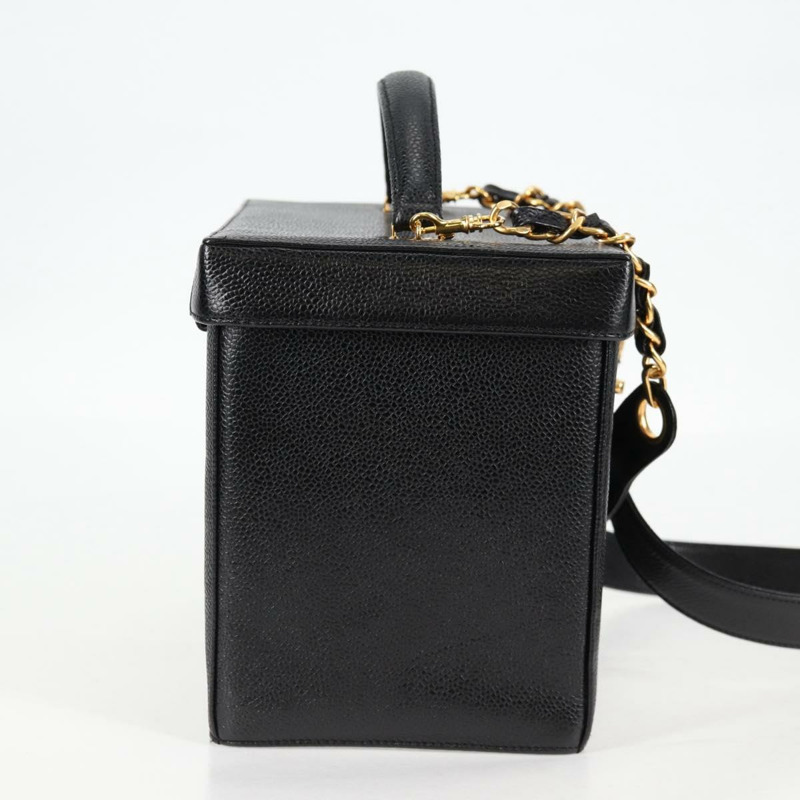 【日本直送】香奈兒 (CHANEL) 魚子醬皮兩用手提包，黑色金色雙C標誌，正品編號 138563V-4