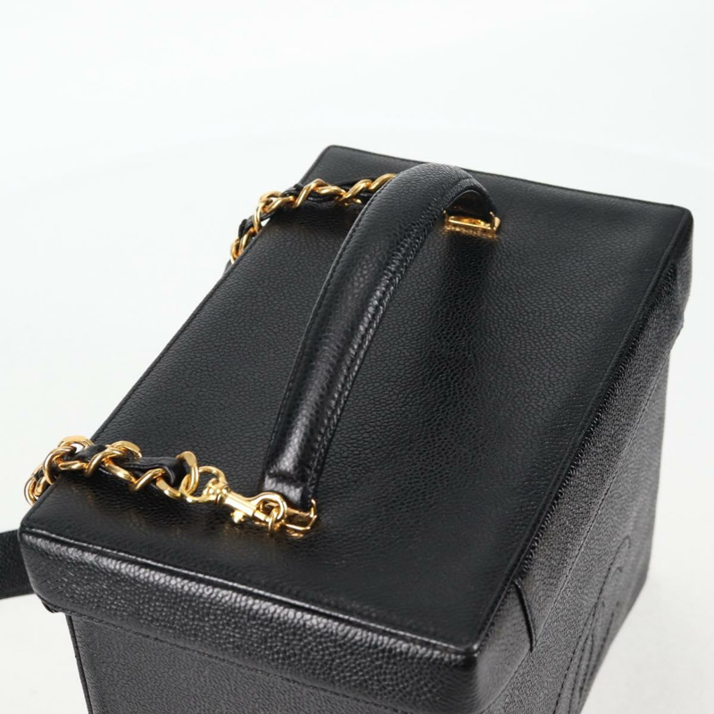 【日本直送】香奈兒 (CHANEL) 魚子醬皮兩用手提包，黑色金色雙C標誌，正品編號 138563V-6