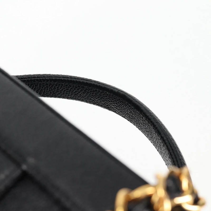 【日本直送】香奈兒 (CHANEL) 魚子醬皮兩用手提包，黑色金色雙C標誌，正品編號 138563V-13