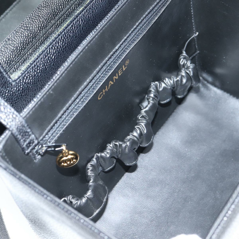 【日本直送】香奈兒 (CHANEL) 魚子醬皮兩用手提包，黑色金色雙C標誌，正品編號 138563V-27