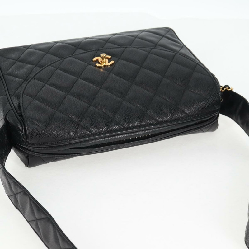 【日本直送】香奈兒 (CHANEL) Matelasse 單肩包 魚子醬皮 黑色 金 CC 標誌 正品 yk19085V-5