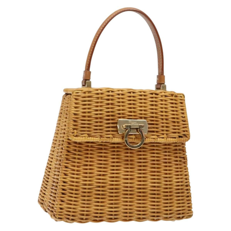 【日本直送】Salvatore Ferragamo Gancini 手提包，藤編米色金色，正品，貨號 139130SAV-0