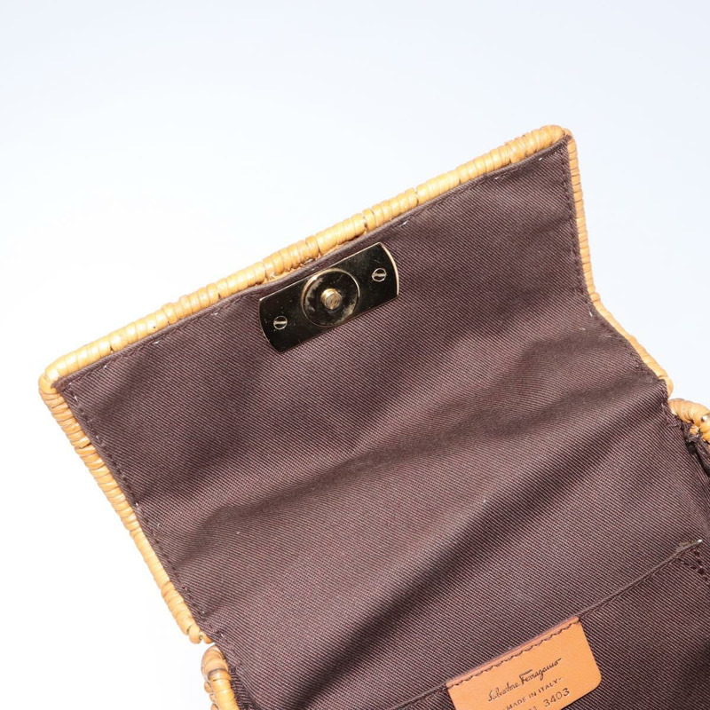 【日本直送】Salvatore Ferragamo Gancini 手提包，藤編米色金色，正品，貨號 139130SAV-9