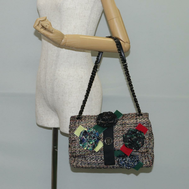 【日本直送】香奈兒 (CHANEL) 絎縫山茶花鏈包，斜紋軟呢多色銀色雙C標誌，貨號 138988SM-26