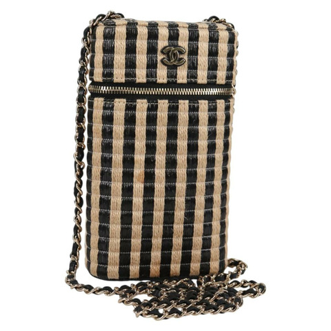 香奈兒鏈手機殼，拉菲草編織，米色金色，CC標誌，正品編號140901SAM