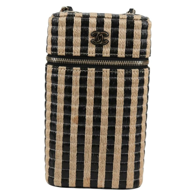 【日本直送】香奈兒鏈手機殼，拉菲草編織，米色金色，CC標誌，正品編號140901SAM-12