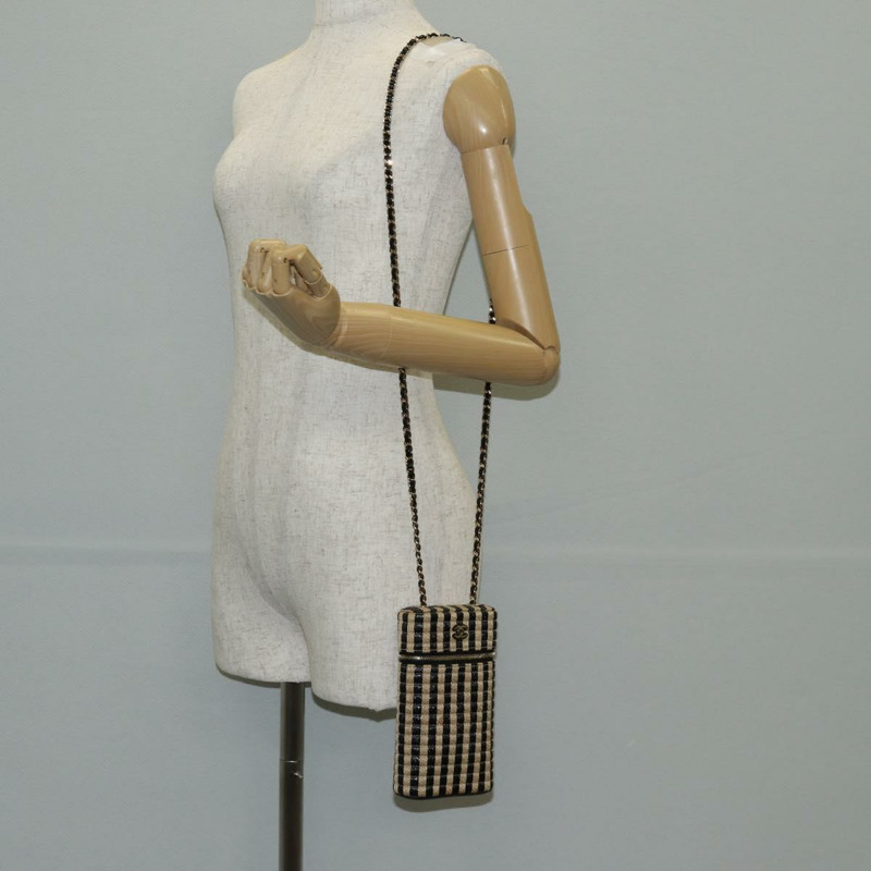 【日本直送】香奈兒鏈手機殼，拉菲草編織，米色金色，CC標誌，正品編號140901SAM-24