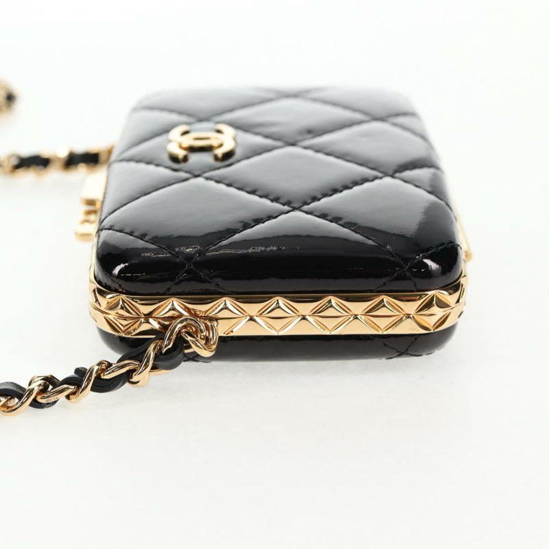 【日本直送】香奈兒黑色漆皮鏈條肩背包，金色雙C標誌，貨號134911SAM-2