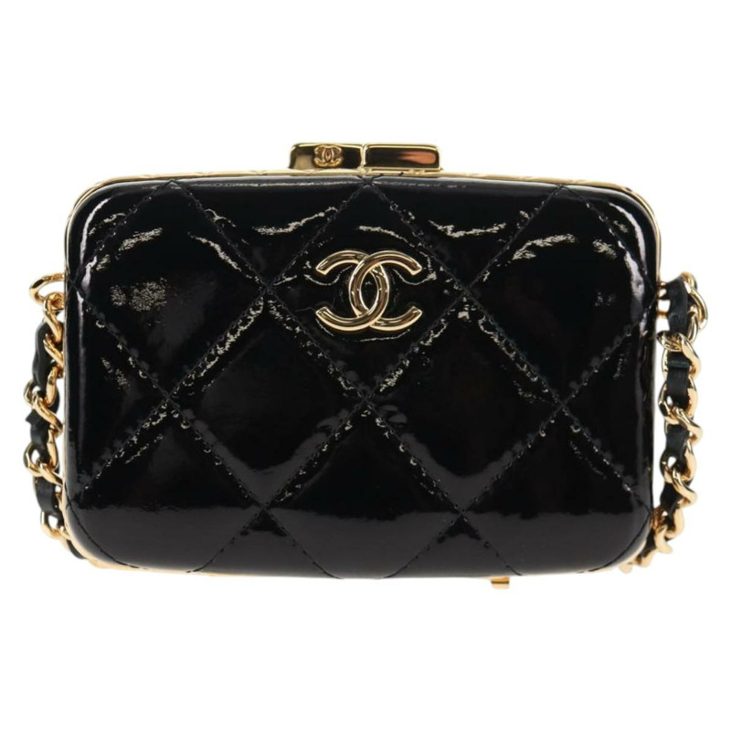 【日本直送】香奈兒黑色漆皮鏈條肩背包，金色雙C標誌，貨號134911SAM-12