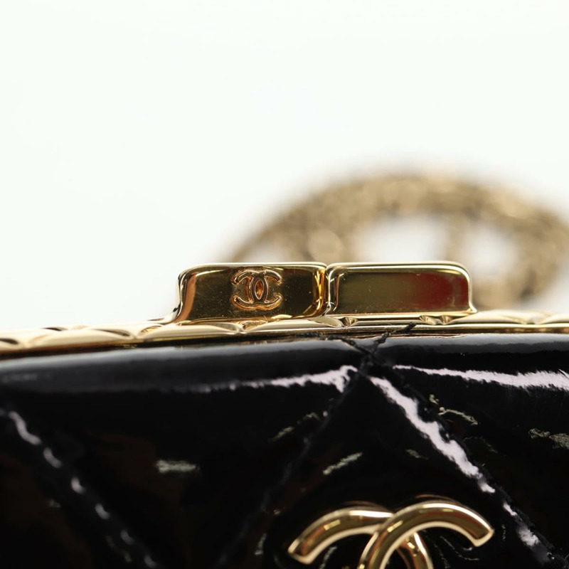 【日本直送】香奈兒黑色漆皮鏈條肩背包，金色雙C標誌，貨號134911SAM-20