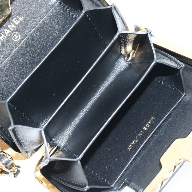 【日本直送】香奈兒黑色漆皮鏈條肩背包，金色雙C標誌，貨號134911SAM-23