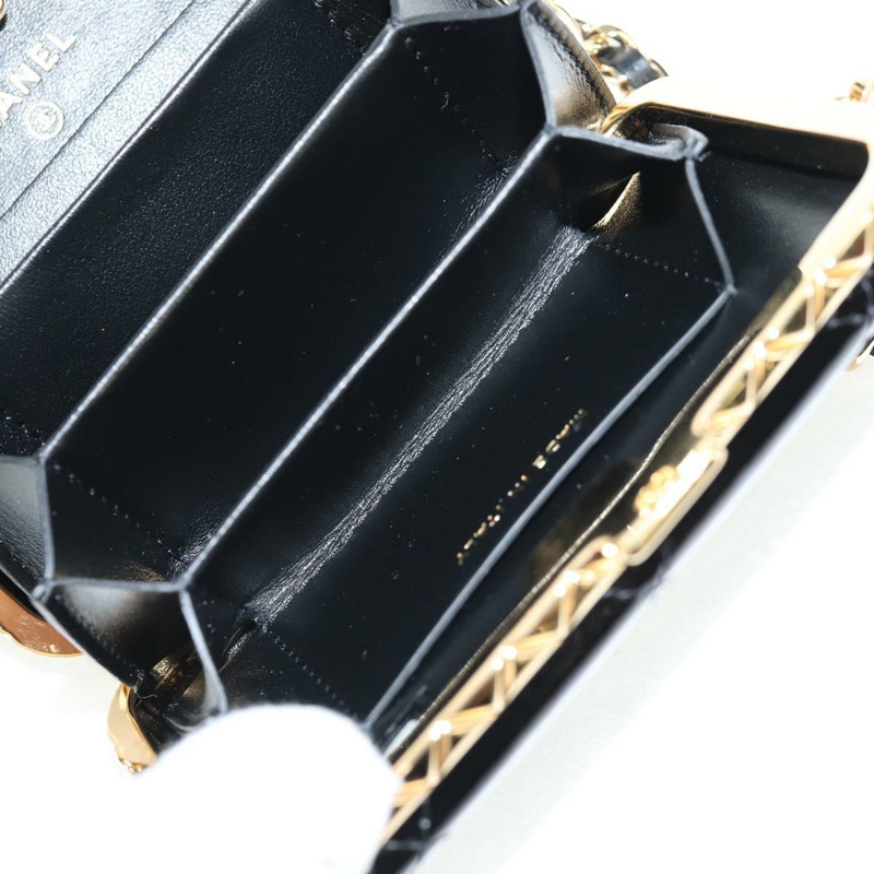 【日本直送】香奈兒黑色漆皮鏈條肩背包，金色雙C標誌，貨號134911SAM-24