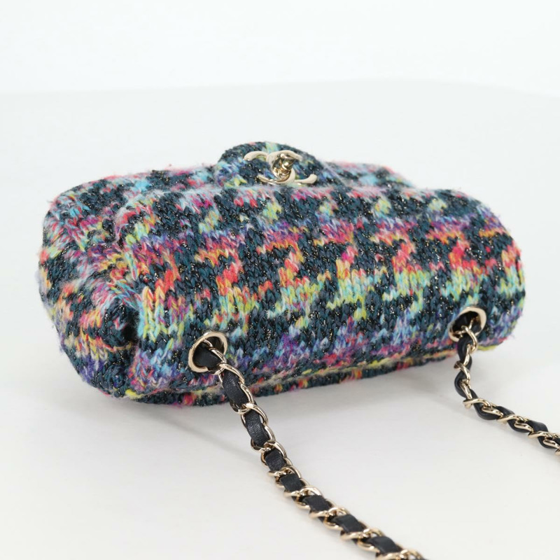 【日本直送】香奈兒鏈條肩背包，斜紋軟呢布料，藍色，金色雙C標誌，正品編號134856SM-5