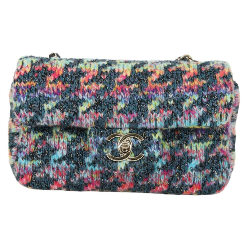 【日本直送】香奈兒鏈條肩背包，斜紋軟呢布料，藍色，金色雙C標誌，正品編號134856SM-12