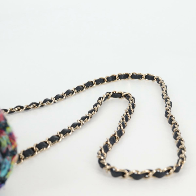 【日本直送】香奈兒鏈條肩背包，斜紋軟呢布料，藍色，金色雙C標誌，正品編號134856SM-13