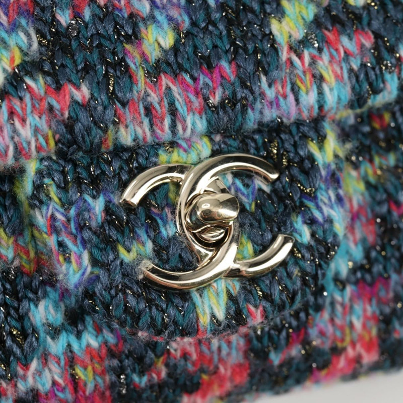 【日本直送】香奈兒鏈條肩背包，斜紋軟呢布料，藍色，金色雙C標誌，正品編號134856SM-18