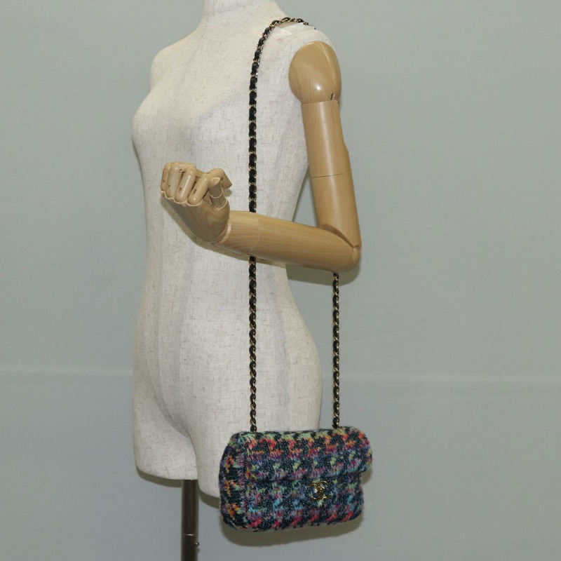 【日本直送】香奈兒鏈條肩背包，斜紋軟呢布料，藍色，金色雙C標誌，正品編號134856SM-25