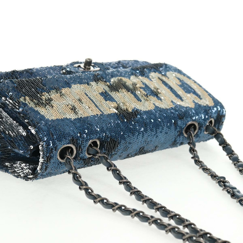 【日本直送】香奈兒亮片藍色銀色雙C標誌單背包 Auth 138088SM-5