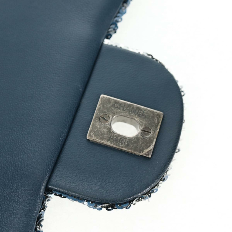 【日本直送】香奈兒亮片藍色銀色雙C標誌單背包 Auth 138088SM-8