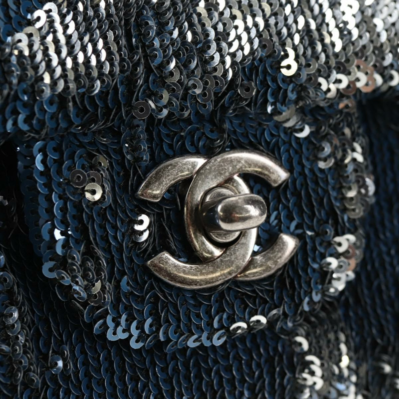 【日本直送】香奈兒亮片藍色銀色雙C標誌單背包 Auth 138088SM-18