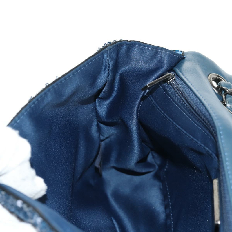 【日本直送】香奈兒亮片藍色銀色雙C標誌單背包 Auth 138088SM-22