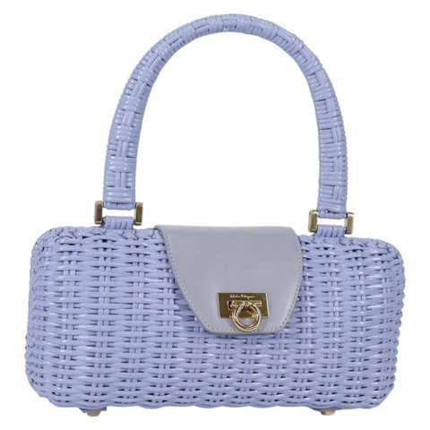 Salvatore Ferragamo Gancini 手提包 藤編 紫色 金飾 正品 141146SAV