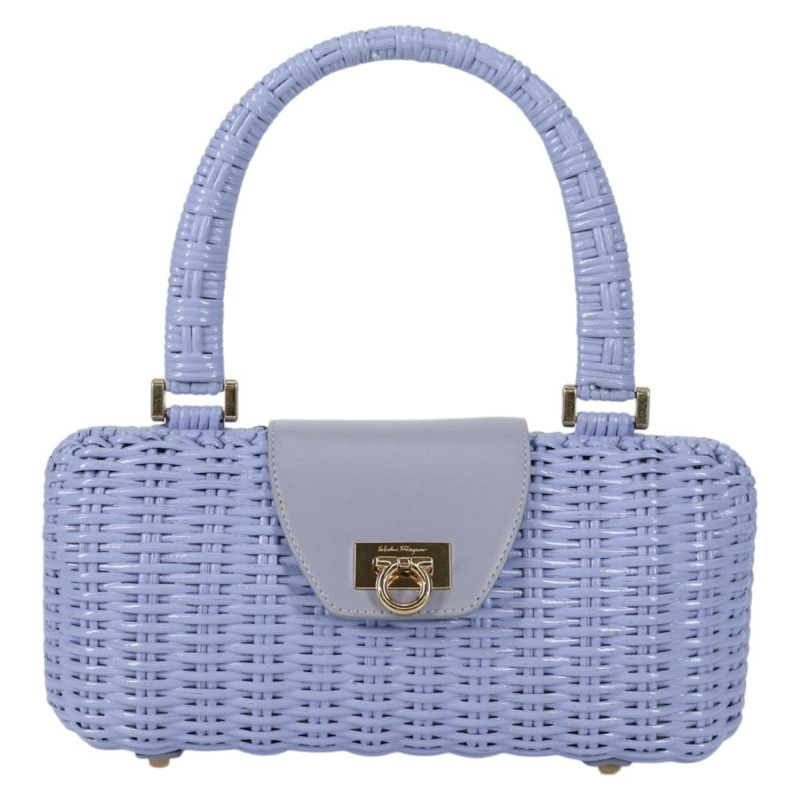 【日本直送】Salvatore Ferragamo Gancini 手提包 藤編 紫色 金飾 正品 141146SAV-12