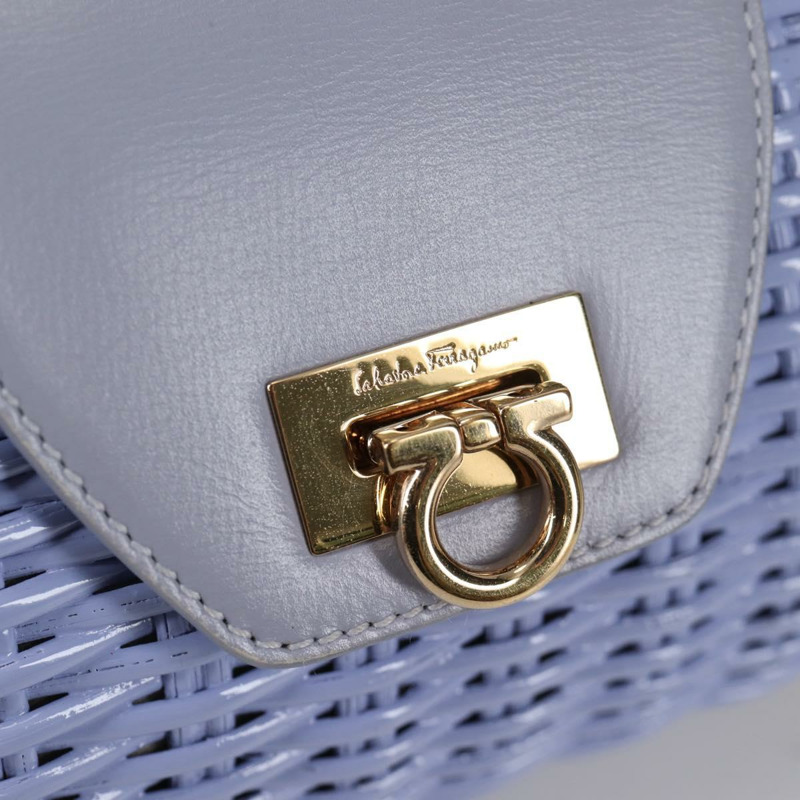 【日本直送】Salvatore Ferragamo Gancini 手提包 藤編 紫色 金飾 正品 141146SAV-16