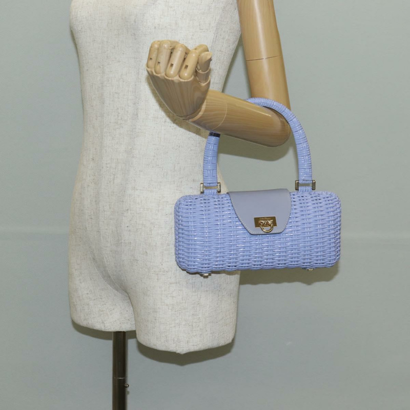 【日本直送】Salvatore Ferragamo Gancini 手提包 藤編 紫色 金飾 正品 141146SAV-21