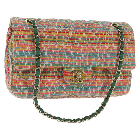 香奈兒雙蓋Matelasse 25鏈條包，斜紋軟呢布料，多色金色雙C標誌，正品編號142314SM