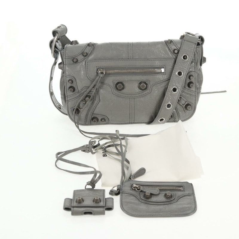 【日本直送】BALENCIAGA翻蓋包 XS 單肩包 皮革 兩用 灰色/銀色 719082 正品 128190SAM-11
