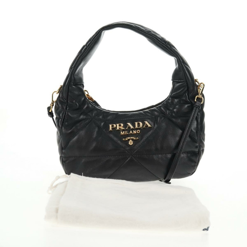 【日本直送】PRADA 手提包 皮革 兩用 黑色 金色 正品 128189SAM-11