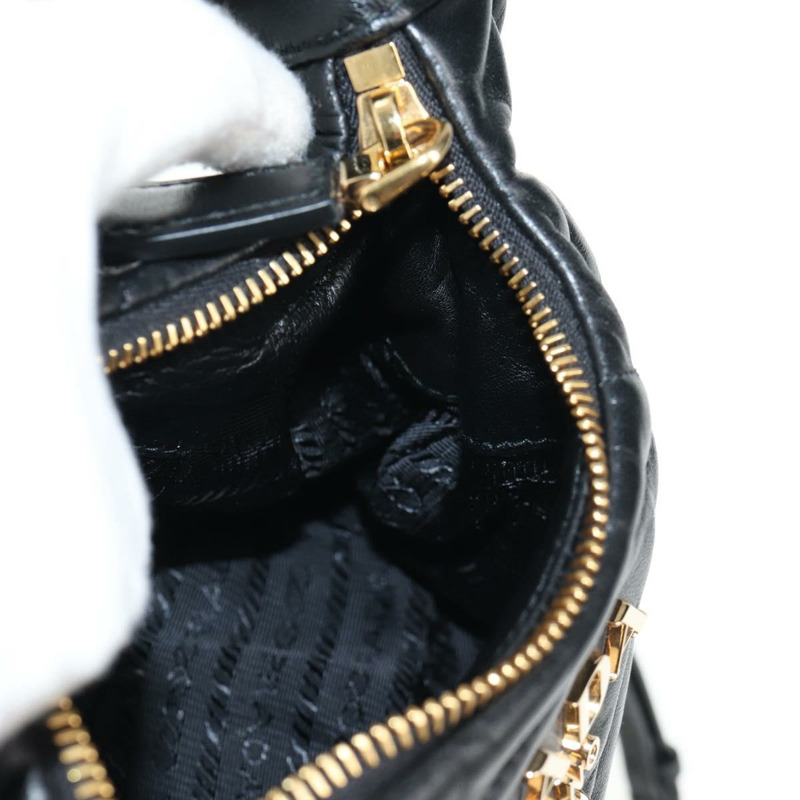 【日本直送】PRADA 手提包 皮革 兩用 黑色 金色 正品 128189SAM-25