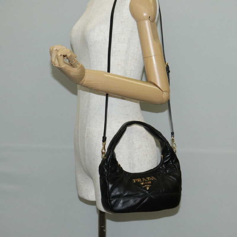 【日本直送】PRADA 手提包 皮革 兩用 黑色 金色 正品 128189SAM-26